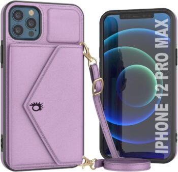 For iPhone 12 Pro Max Wallet Case, PU Leather, Kickstand Violet