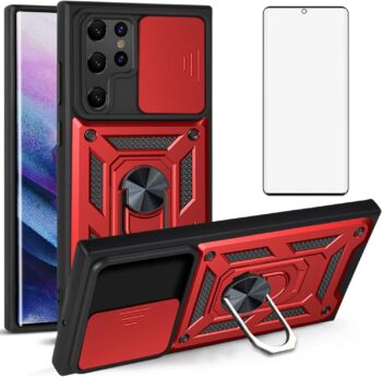 Samsung Galaxy S22 Ultra 5G Hard Hybrid Case w Tempered Glass Screen Protector