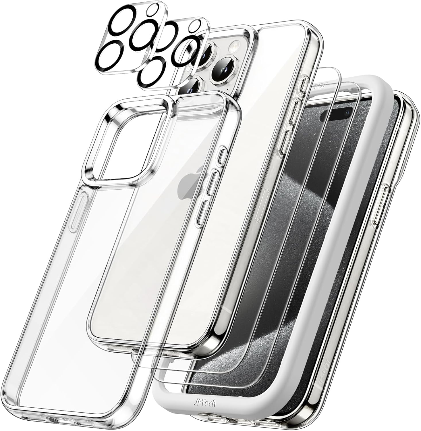 5in1 Case for iPhone 15 Pro 6.1" with 2xTempered Glass Screen Protector (Clear)