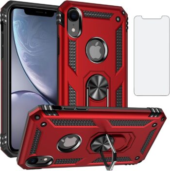 For iPhone XR Protective Shockproof Case w Tempered Glass Screen Protector