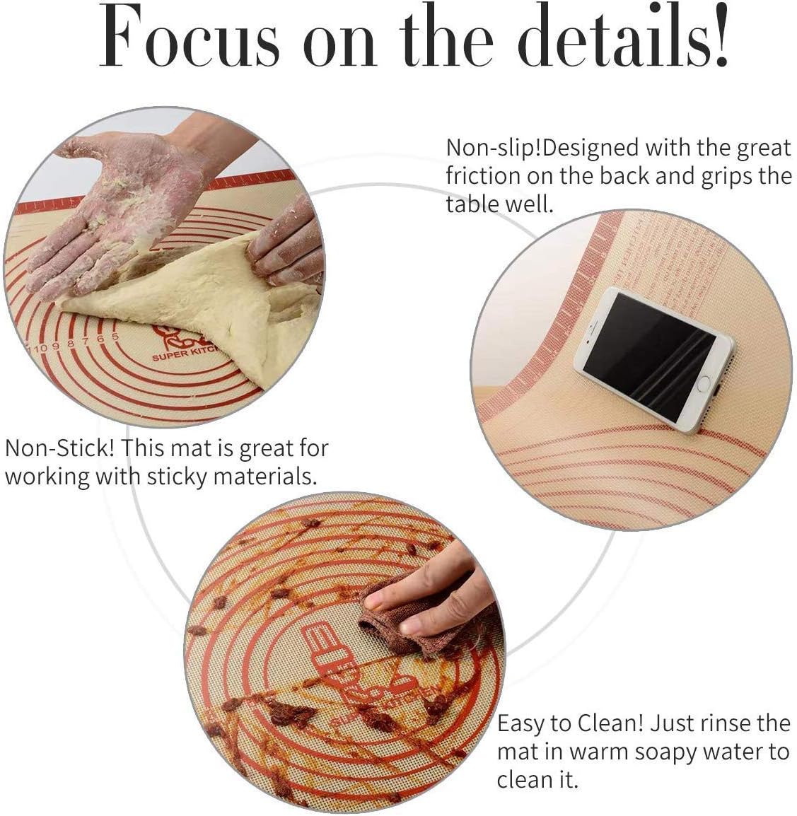Non-Slip Silicone Pastry Mat Extra Large with Measurements - 20"×28" Red - Image 5