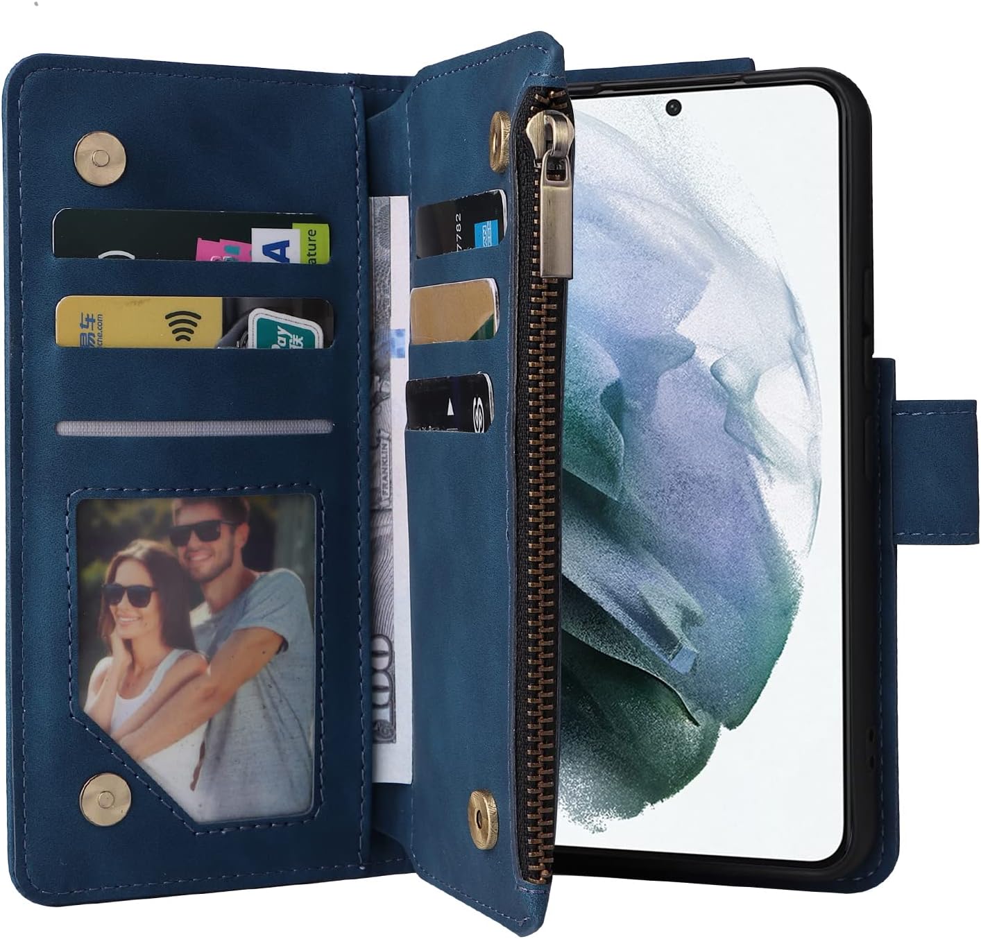 For Samsung Galaxy S22 5G Glass Screen Protector and Leather Flip Wallet Case - Image 6