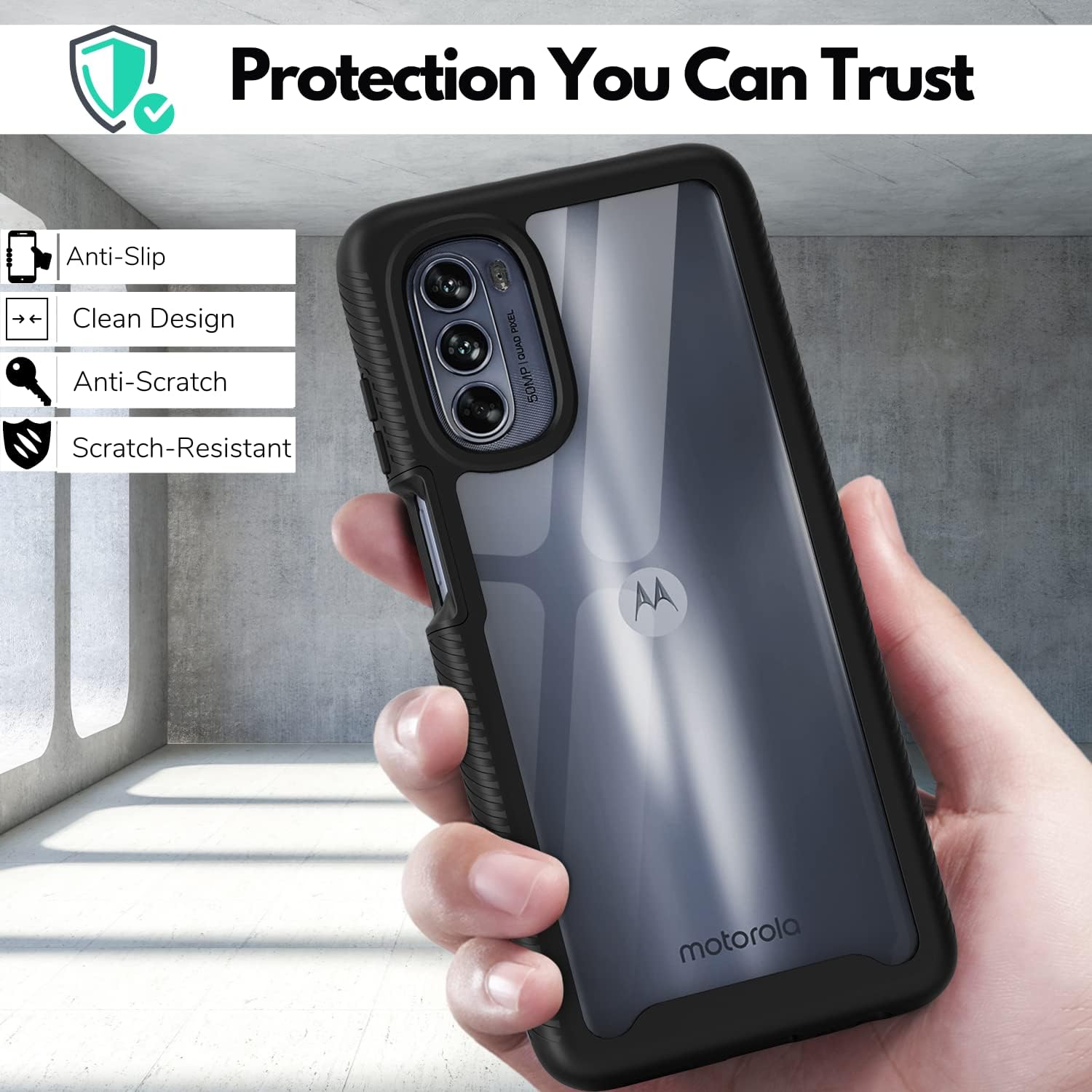 Heavy Duty Case with Built-in Screen Protector fpr Motorola Moto G62 5G (Black) - Image 4