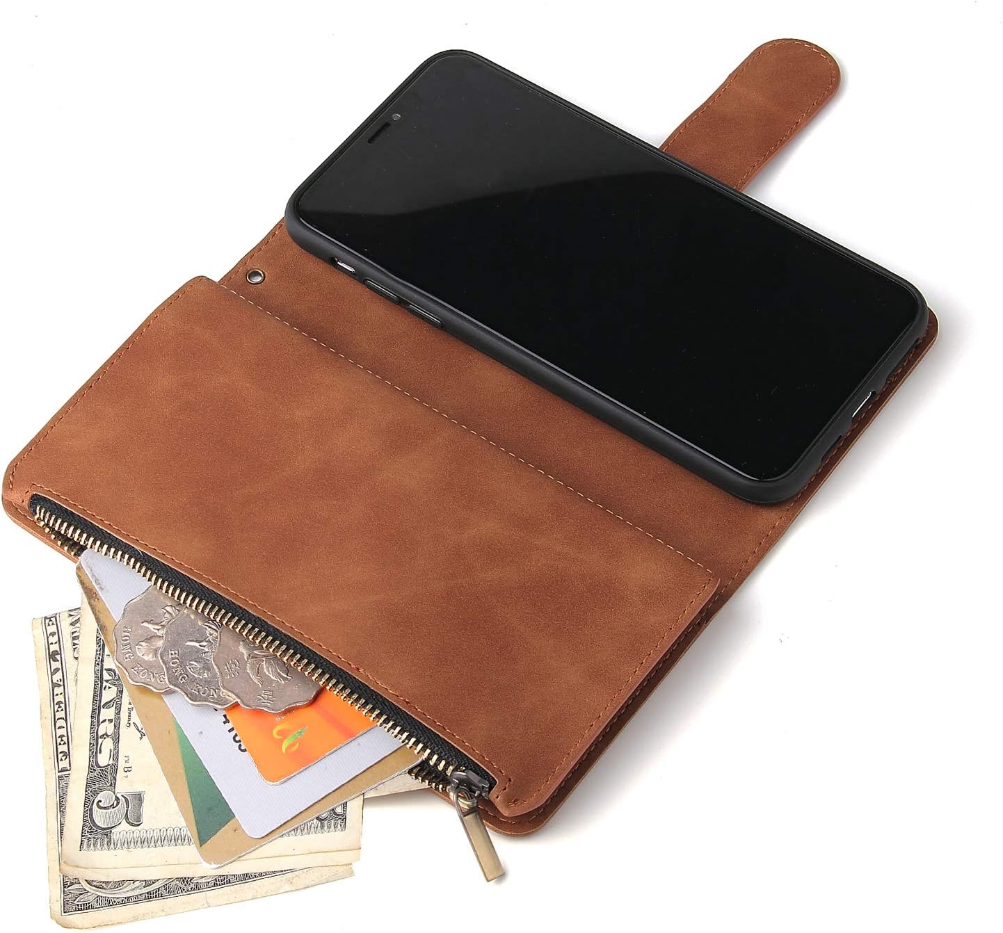 For iPhone 11 6.1" Tempered Glass Screen Protector and Leather Flip Wallet Case - Image 6