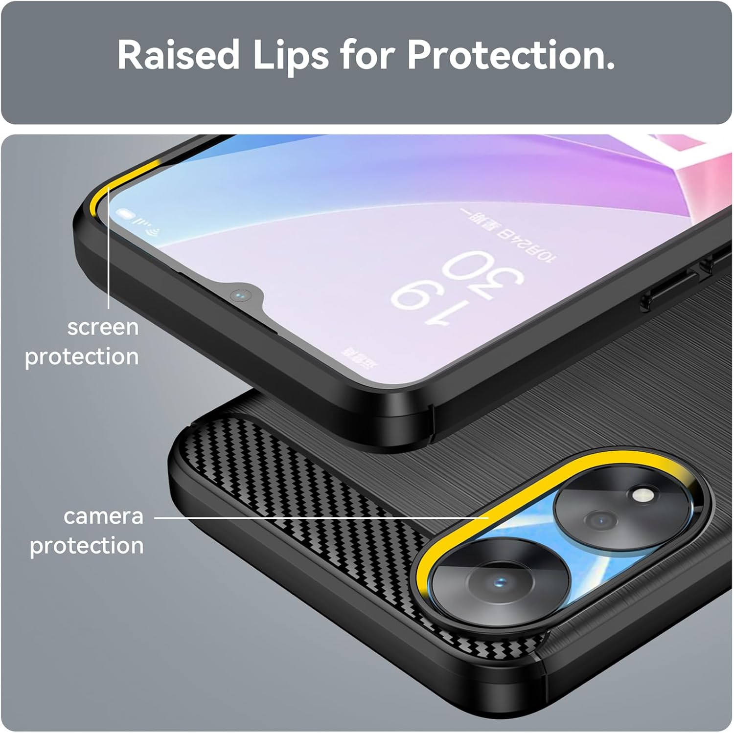 Case for Oppo A78 5G, Shock-Absorption Brushed Flexible Soft Carbon Fiber- Black - Image 6