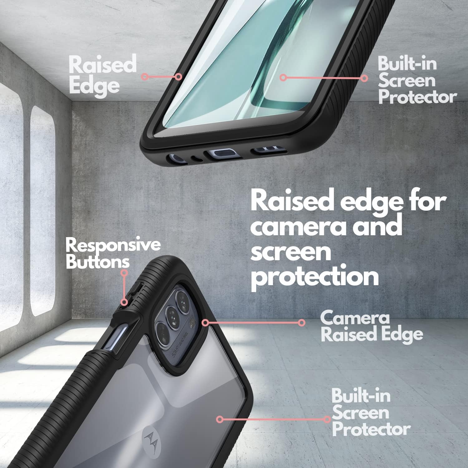 Heavy Duty Case with Built-in Screen Protector fpr Motorola Moto G62 5G (Black) - Image 3