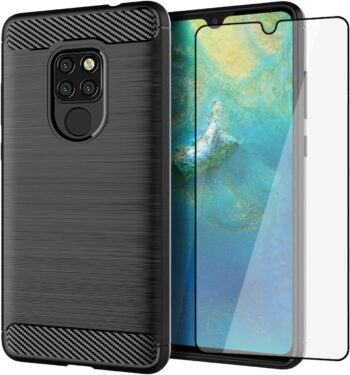 For Huawei Mate 20 Slim Thin Case w Tempered Glass Screen Protector - Black