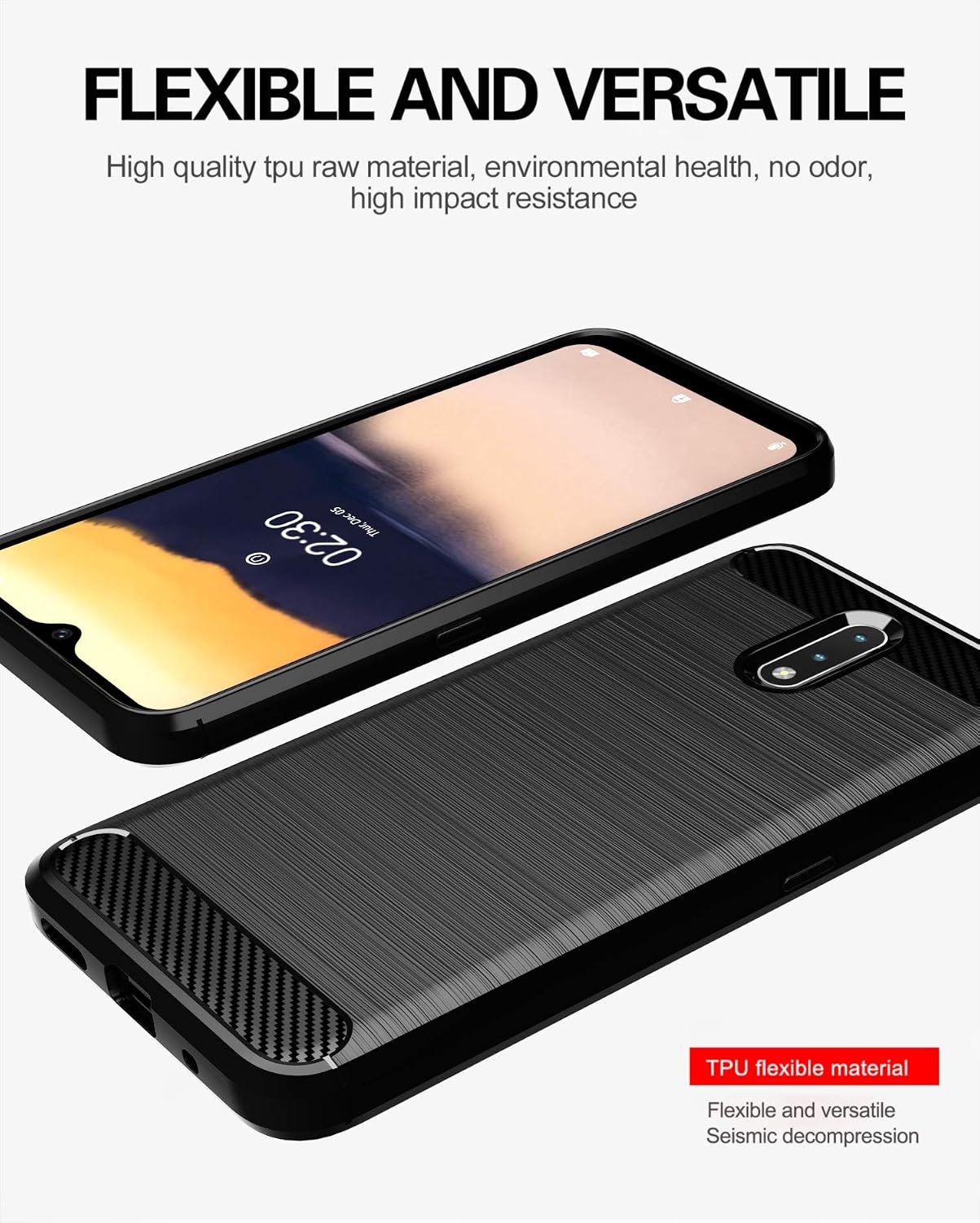 For Nokia 2.3 Slim Thin Soft TPU Rugged Case w Tempered Glass Screen Protector - Image 5