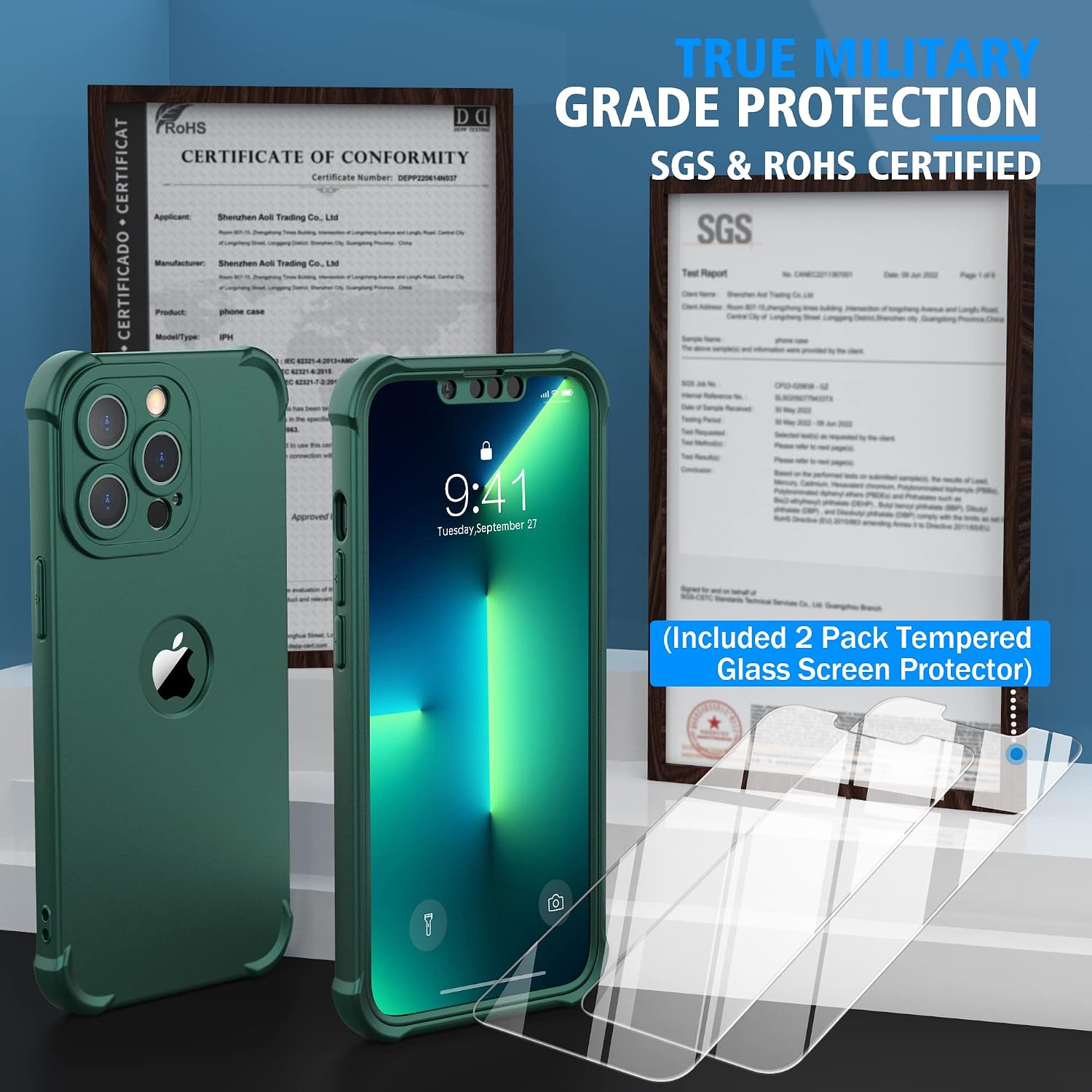 For iPhone 13 Pro Case Hard PC Full Body Protective Case - Green - Image 3