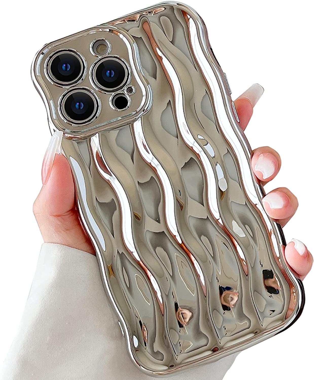 iPhone 12 Pro, Water Ripple Pattern Curly Wave Soft Case - Silver