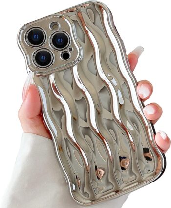iPhone 13 Pro, Water Ripple Pattern Curly Wave Soft Case - Silver