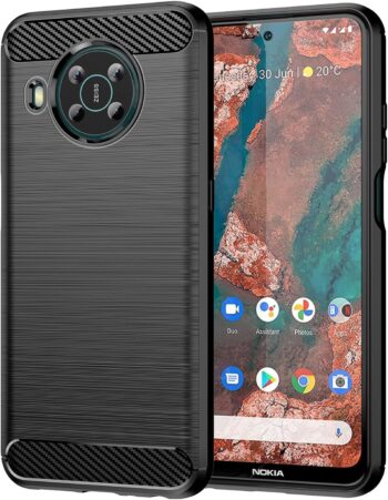 Nokia X20 / X10, Shock-Absorption Soft Carbon Fiber Protective Case - Black