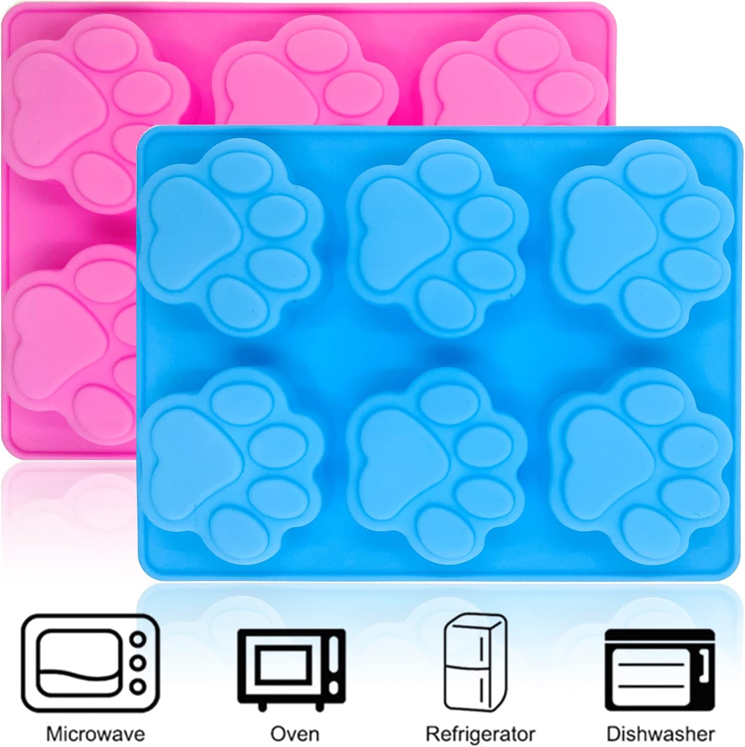 Set of 5, 2 Packs 6 Cavity Dog Paw Silicone Molds and 3 Packs Stainless Steel - Image 2