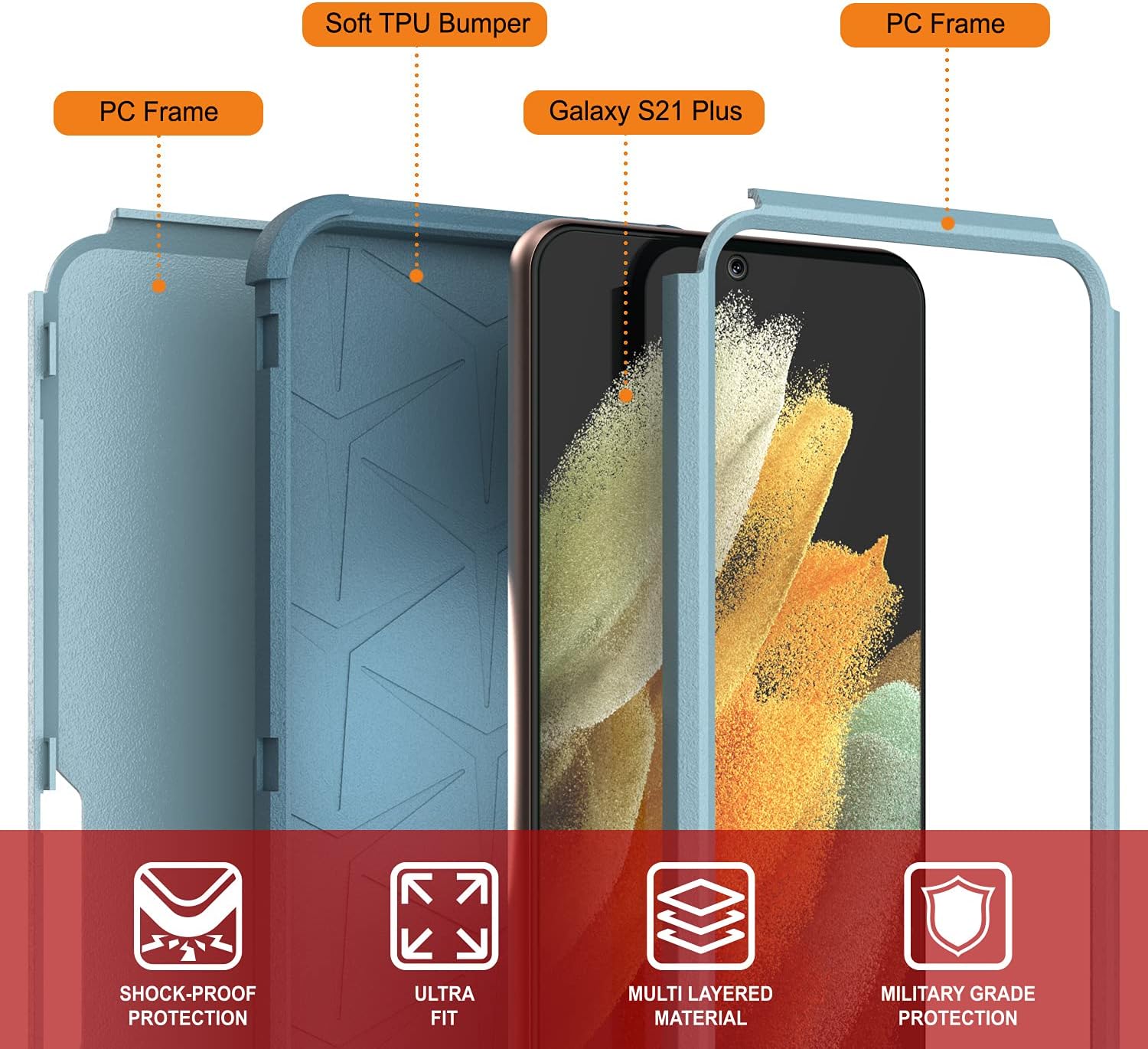 Galaxy S21+ Plus Belt Clip Holster Case 4-1 Rugged Protective Multilayer Case - Image 3