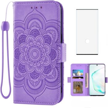 For Samsung Galaxy Note 10 5G Wallet Case and Tempered Glass Screen Protector