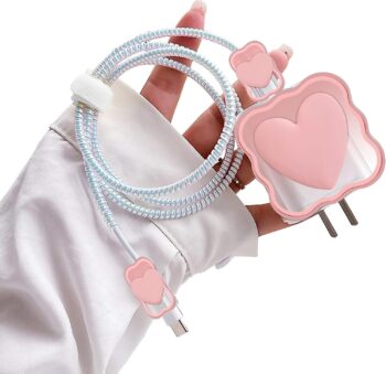 Cute Cable Protector for iPhone Max Charger 18W/ 20W (Pink)
