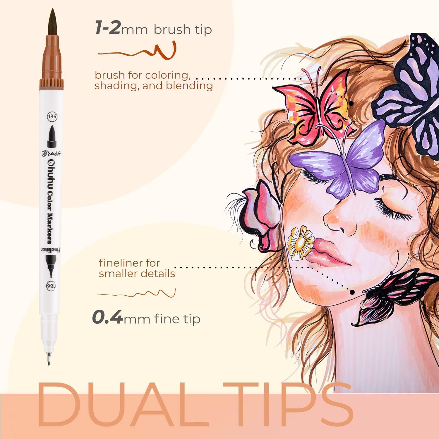 Skin Tone Markers 36-colors: Dual Tip Brush and Fineliner Markers for Adult - Image 2