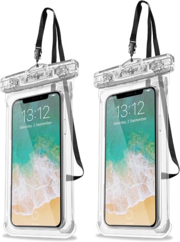 Universal Waterproof Phone Dry Bag Pouch Up to 7" - 2 Pack, Clear
