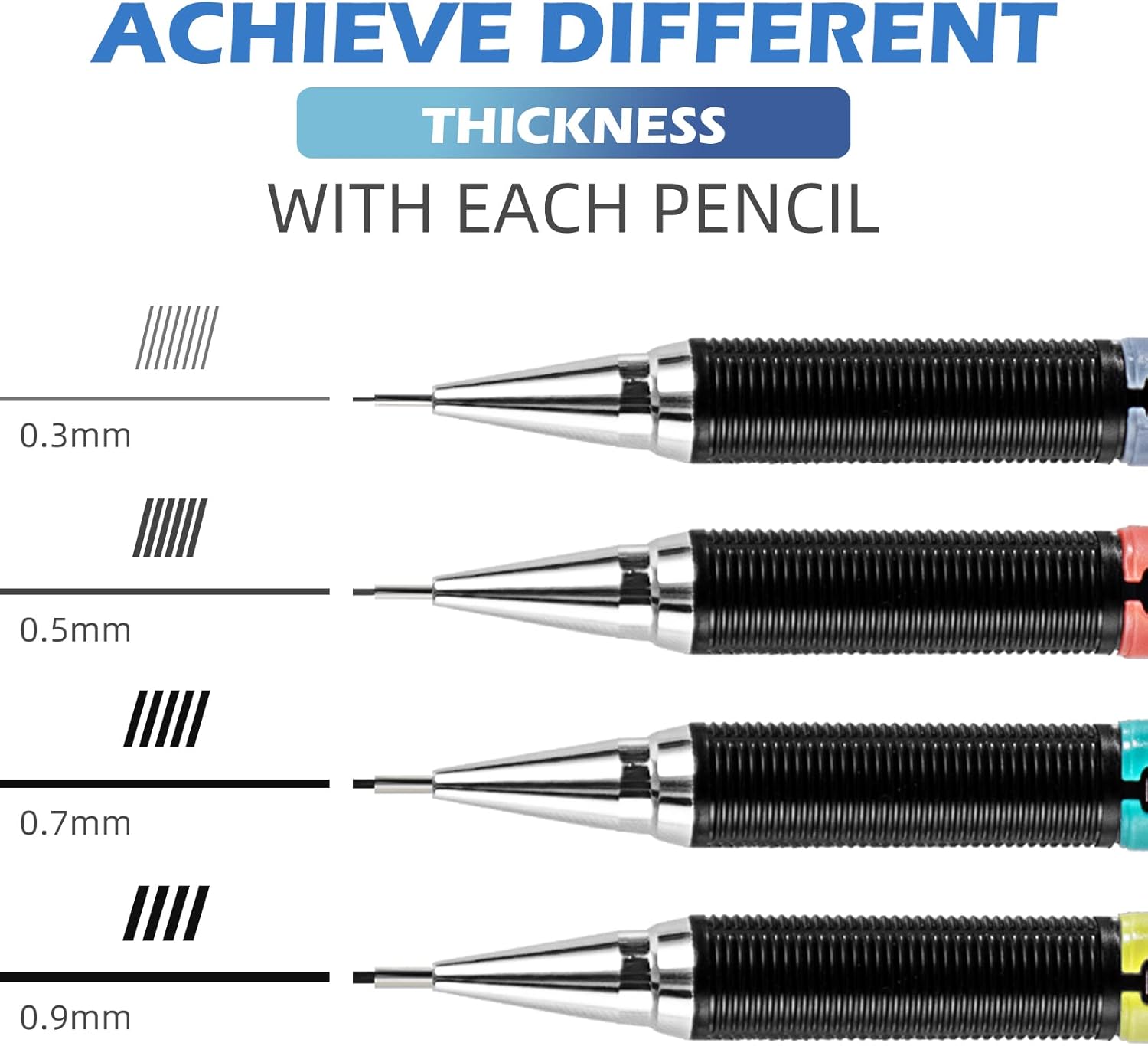 Mechanical Pencil Set 0.3 & 0.5 & 0.7 & 0.9mm,Automatic Pencil 4 PCS - Image 3