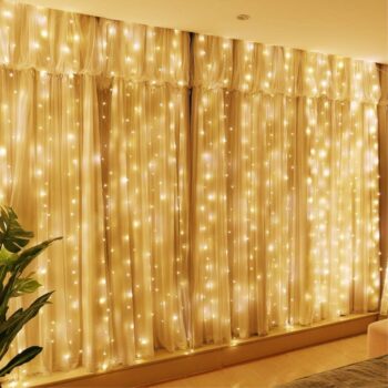 Fairy Curtain Lights,300 LED Window Curtain String Light Weding Party-Warm White