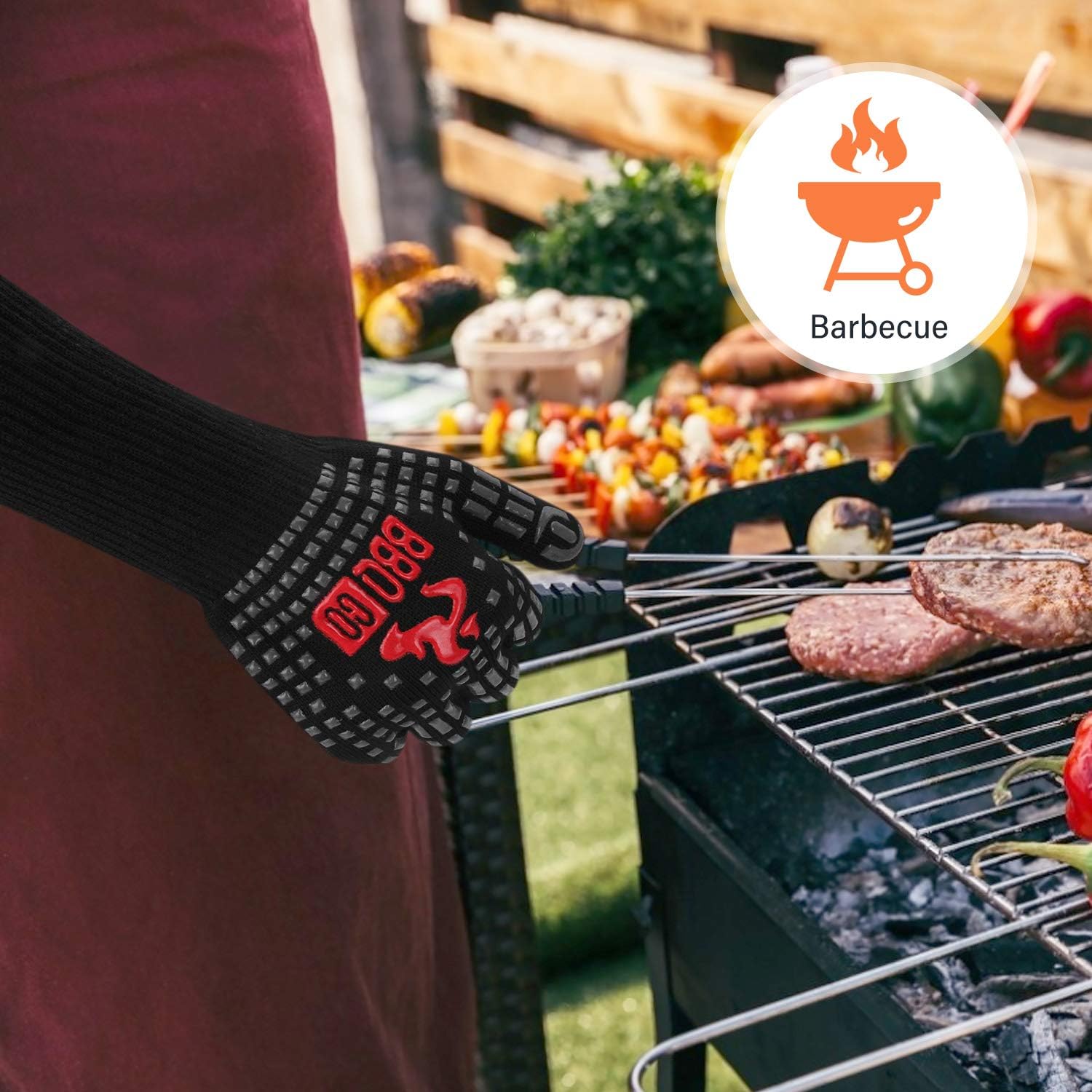 BBQ Grill Gloves 1472℉ 800℃ Extreme Heat Resistant Gloves Non-Slip Silicone - Image 6
