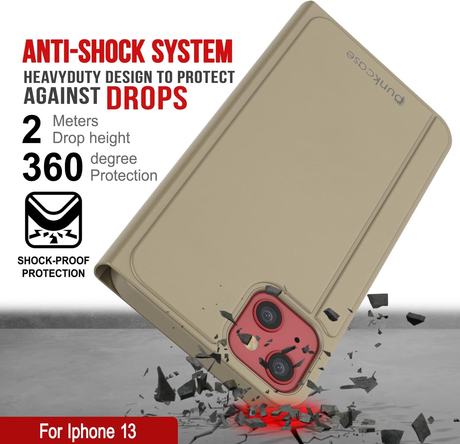 iPhone 13 Reflector Case Protective Flip Cover W/Scratch Resistant Mirror - Gold - Image 4