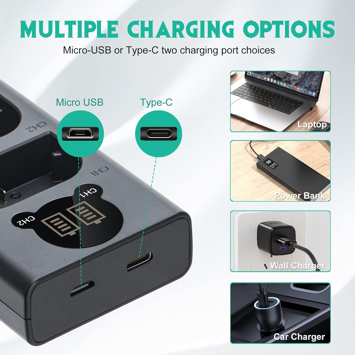 Battery Charger, Double Slot EN-EL14 Charger for Nikon MH-24 P7000 - Image 4