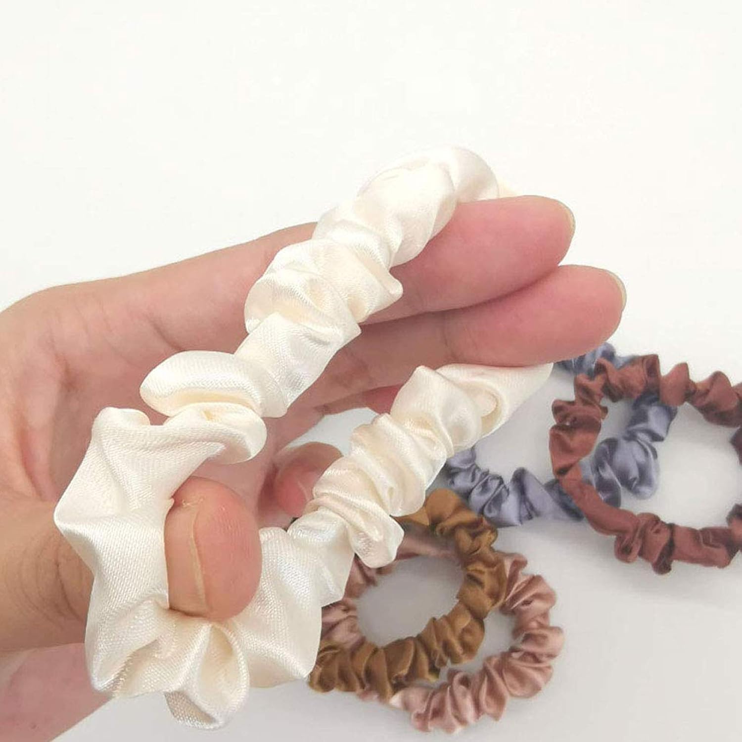 Silk Hair Scrunchies Soft & Comfortable Small Silk Scrunchy Hair Ties-6 Pcs - Image 3