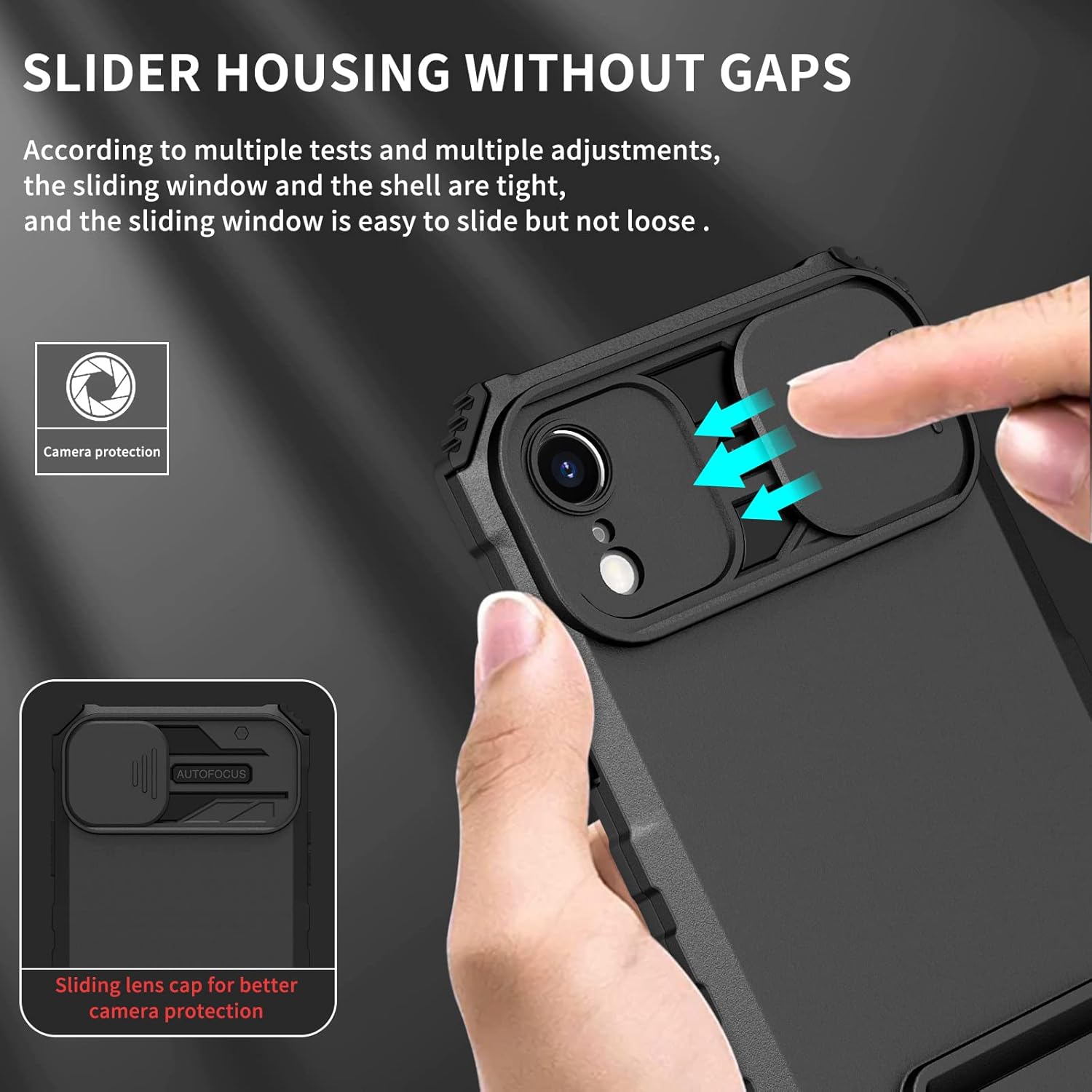 For iPhone XR 6.1"Stand Case with Screen Protector and Slide Camera - Black - Image 3