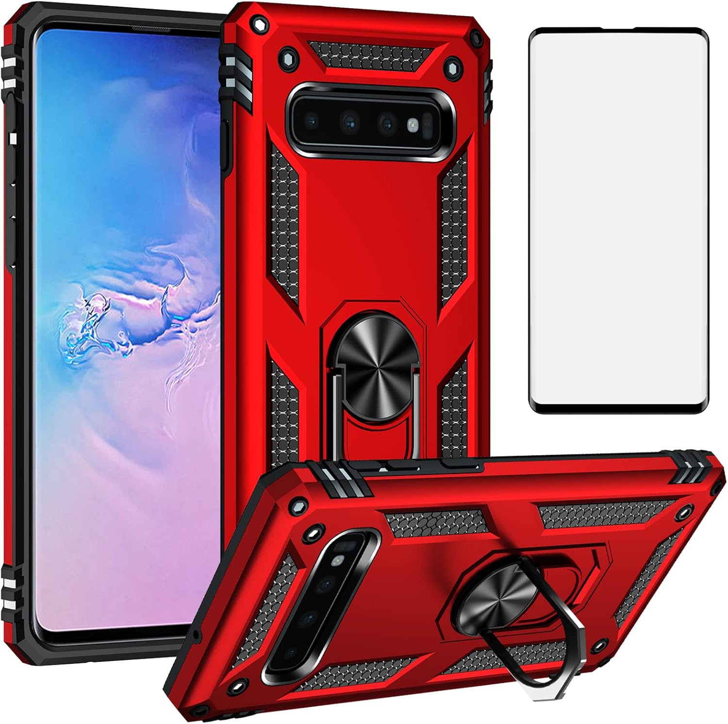 For Samsung Galaxy S10 Plus and Tempered Glass Screen Protector Case