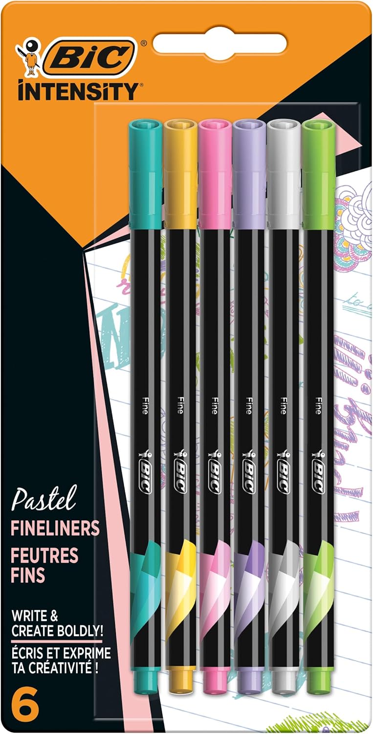 BIC Intensity Fine Felt Tip Pens Fine Point (0.8 mm) - Assorted Pastel (6 Pack)