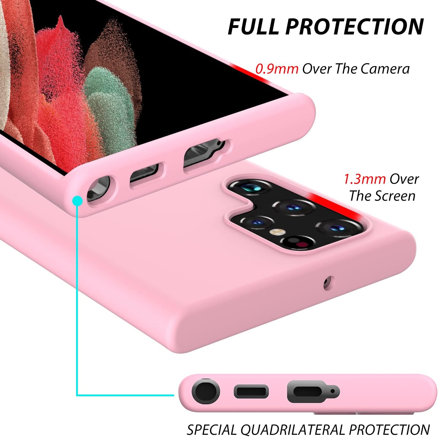 Galaxy S22 Ultra Case 5G Nano Silicone Shockproof Gel Rubber Bumper - Pink - Image 5