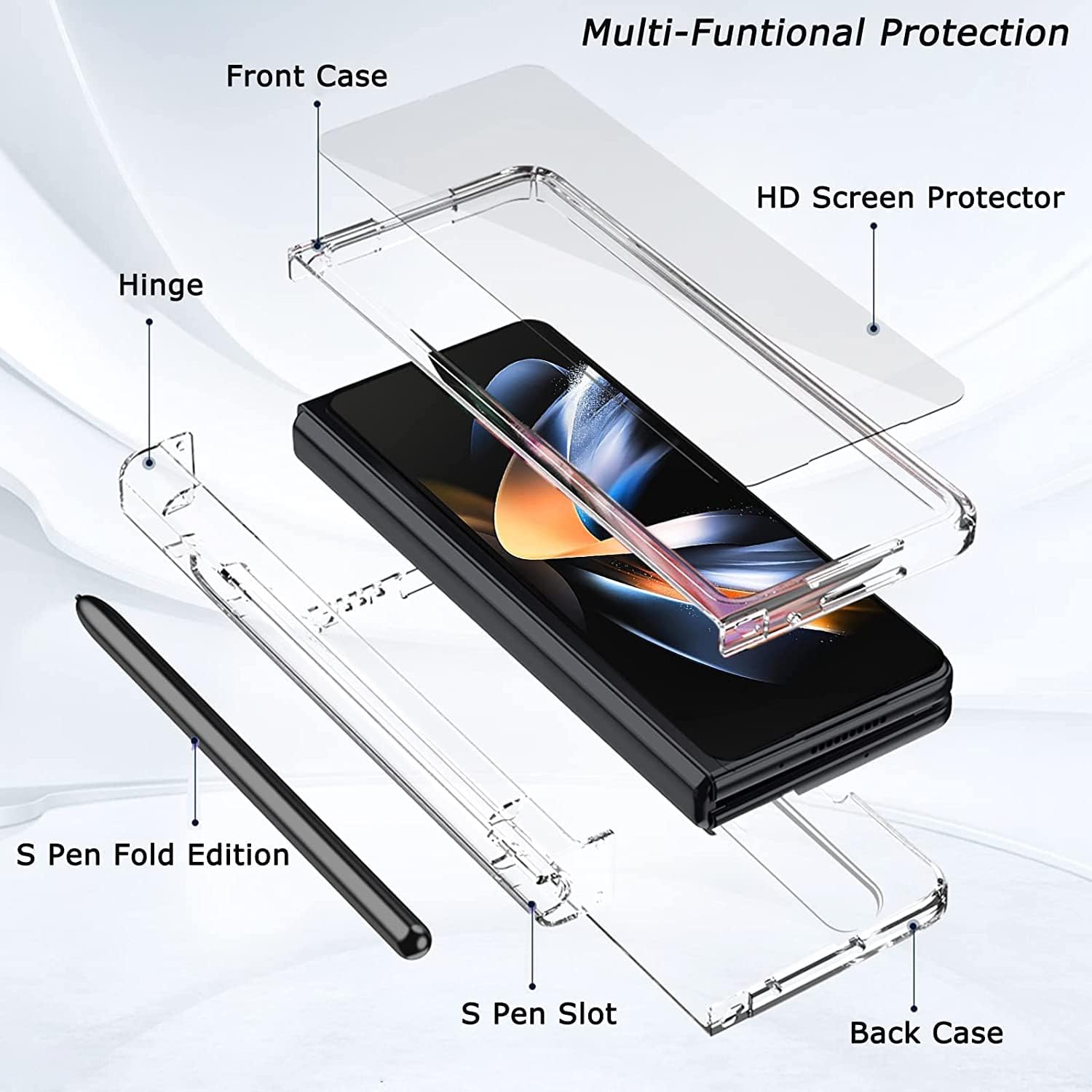 Clear Case for Galaxy Z Fold 4 with Built-in Screen Protector with S Pen Holder - Image 2