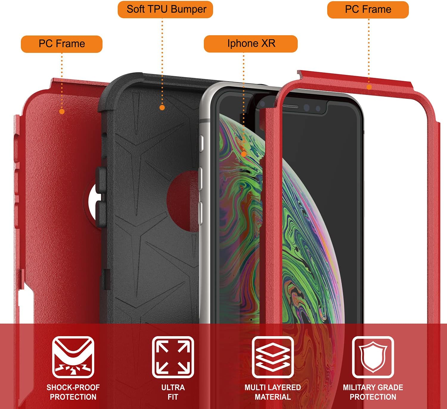 iPhone XR Belt Clip Holster Case 4-1 Rugged & Protective Multilayer Phone Case - Image 3