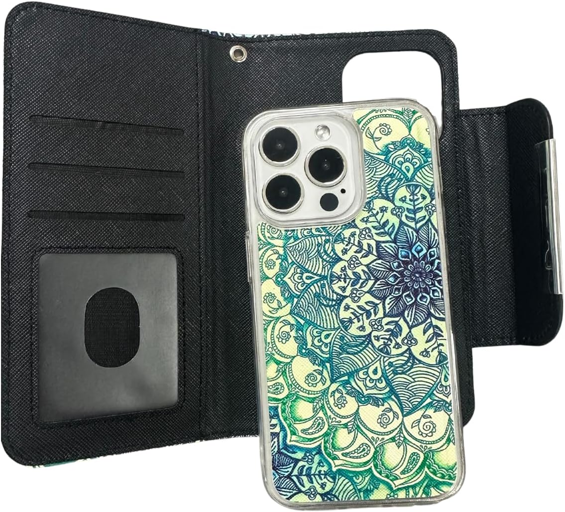 For iPhone 14 Pro Max Magnetic Detachable 2 in 1 Wallet Case Mandala Design - Image 5