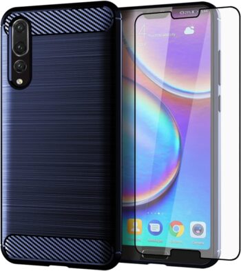 For Huawei P20 Pro Tempered Glass Screen Protector Slim Thin Case - Carbon Blue