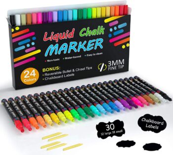 Chalk Markers, 24 Vibrant Colors Liquid Chalk Markers Pens for Chalkboards