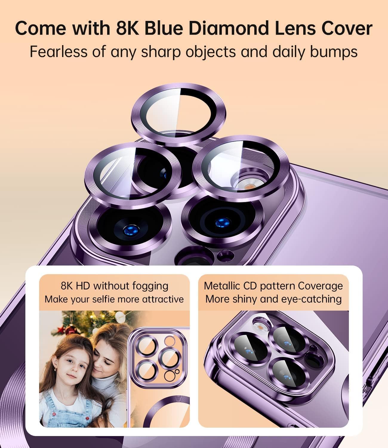 For iPhone 13 Pro Max Clear Magnetic Slim Case with Camera Protector - Purple - Image 3