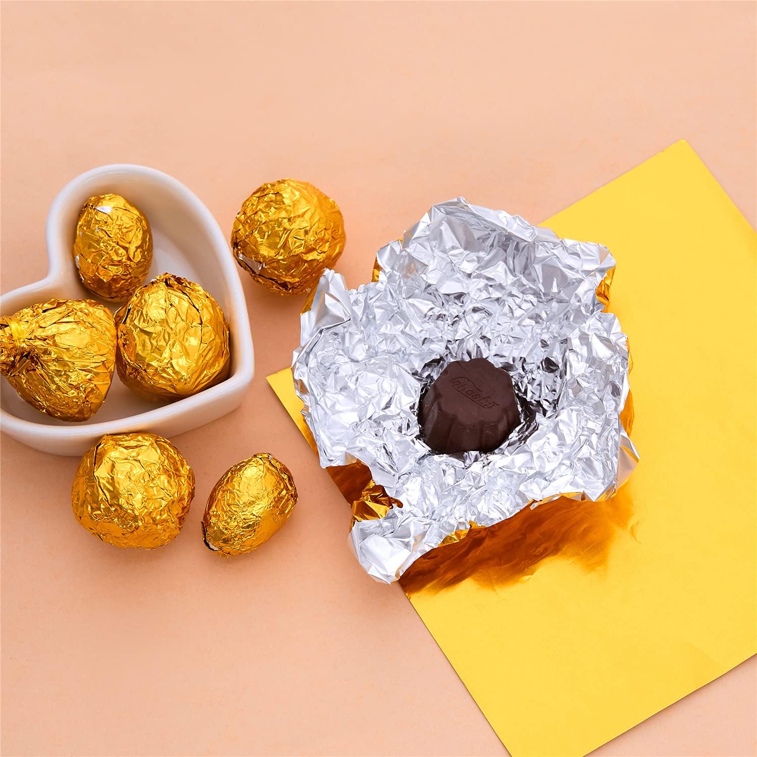 Square Golden Aluminium Foil Candy Wrappers Sugar Wraps Paper, Gold, 300-Pack - Image 3