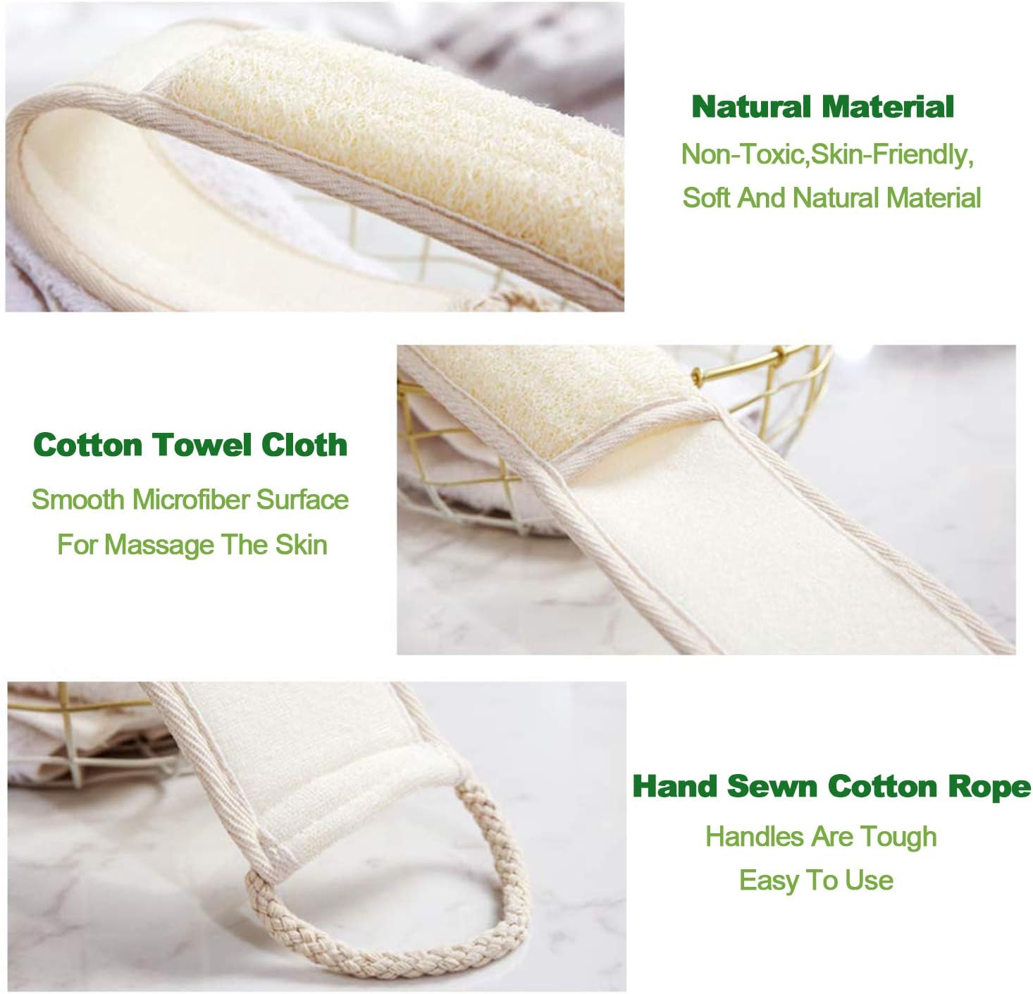 3Pack 100% Natural Back Scrubber Loofah, Eco-Friendly Bath Large Dual Sided - Image 5