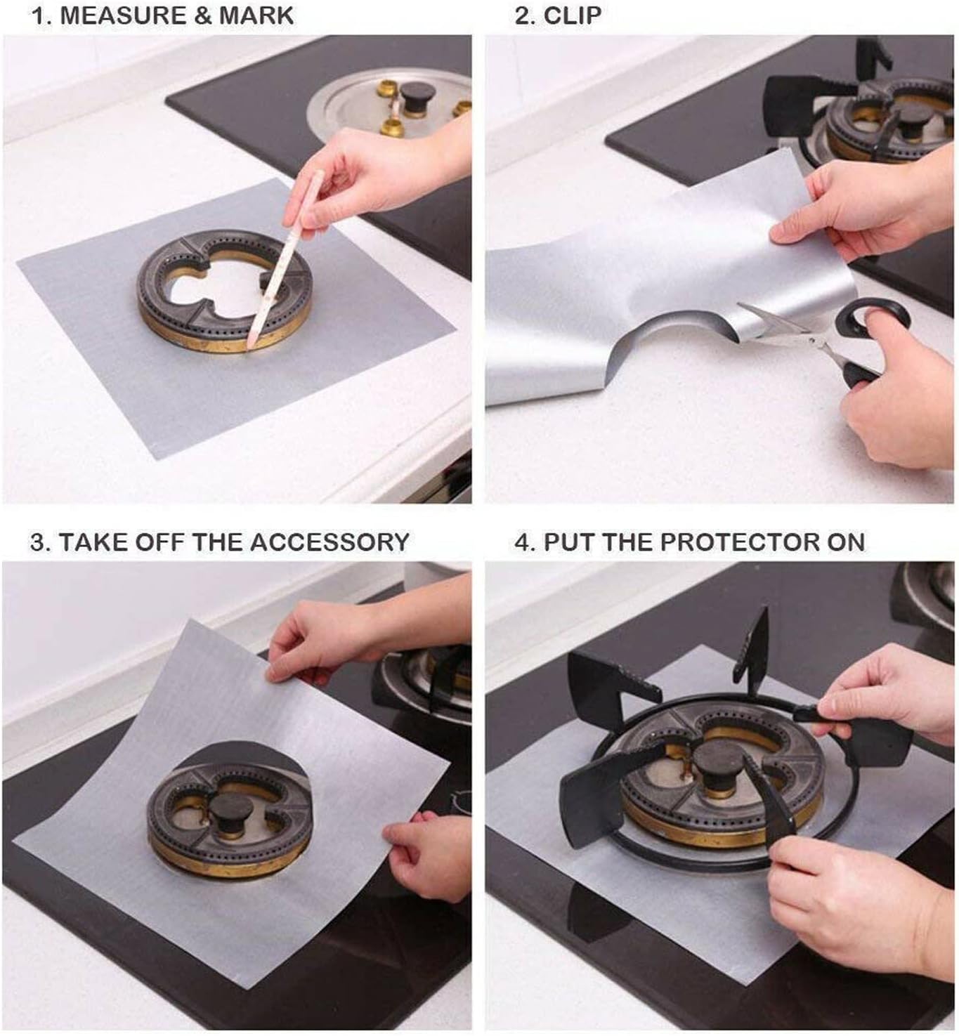 4 PCS Reusable Stove Clean Mat Reusable Gas Oil Protector Liner Burner Cover - Image 3