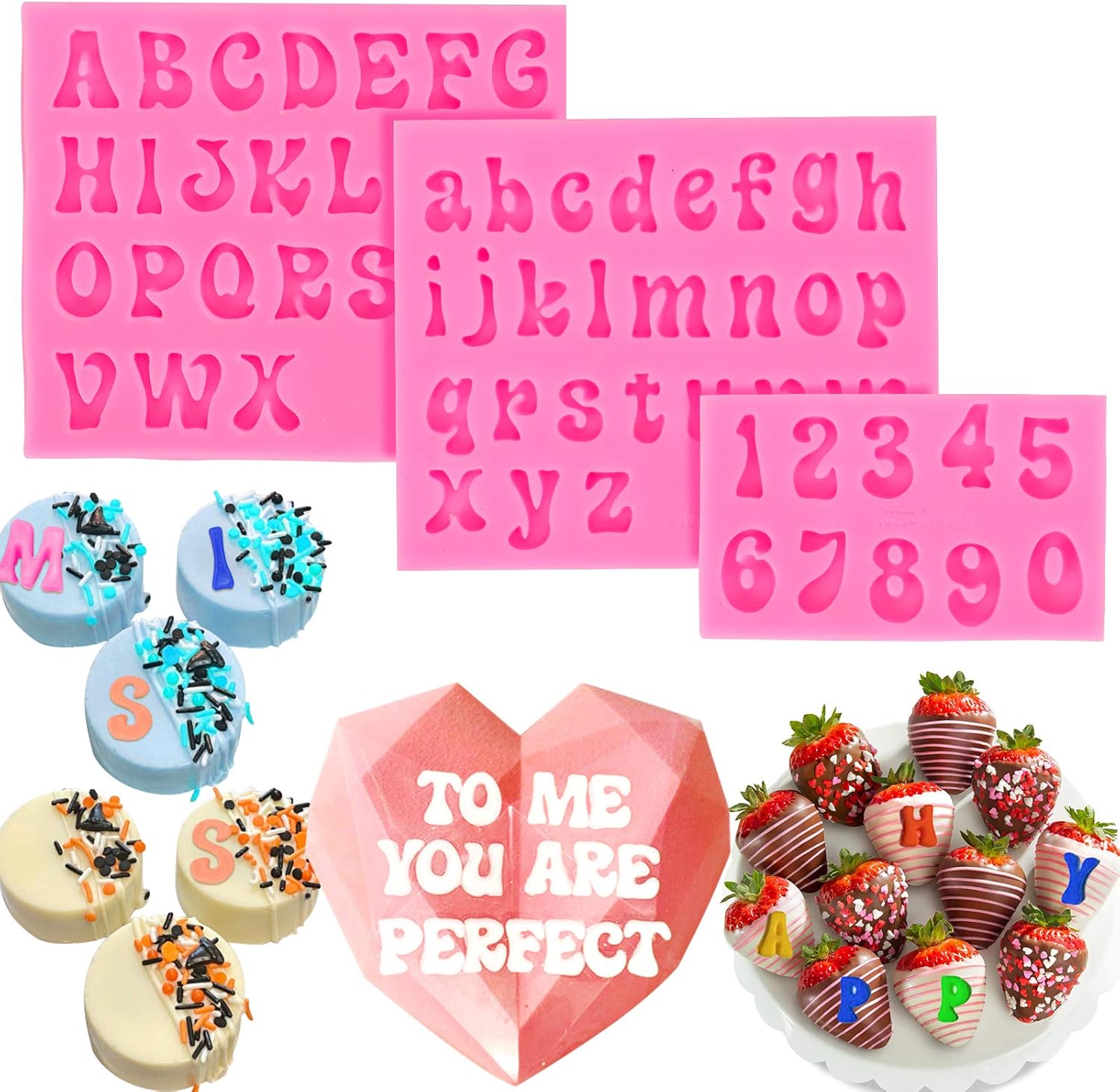 3pcs Letter Molds for Chocolate Covered Strawberries, Silicone Uppercase