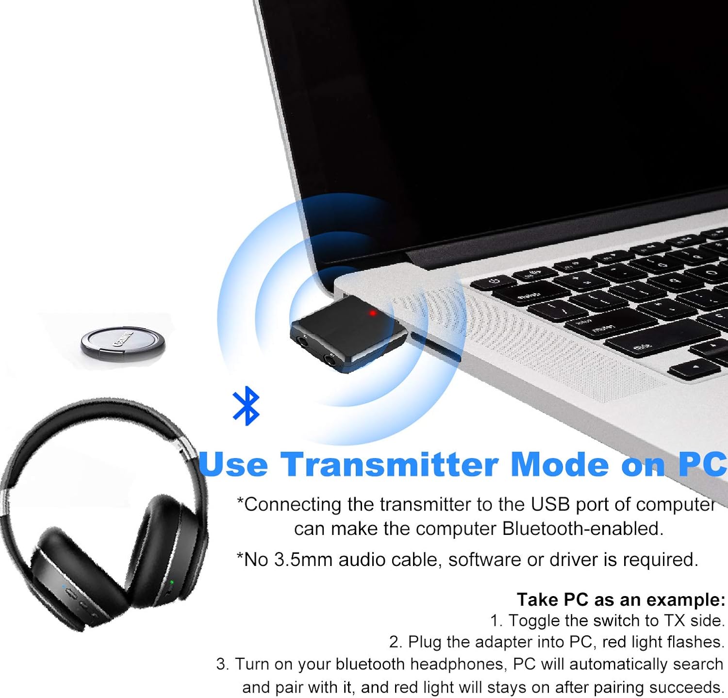 USB Bluetooth 5.0 Audio Transmitter Receiver 3 in 1, Mini Bluetooth AUX Adapter - Image 5
