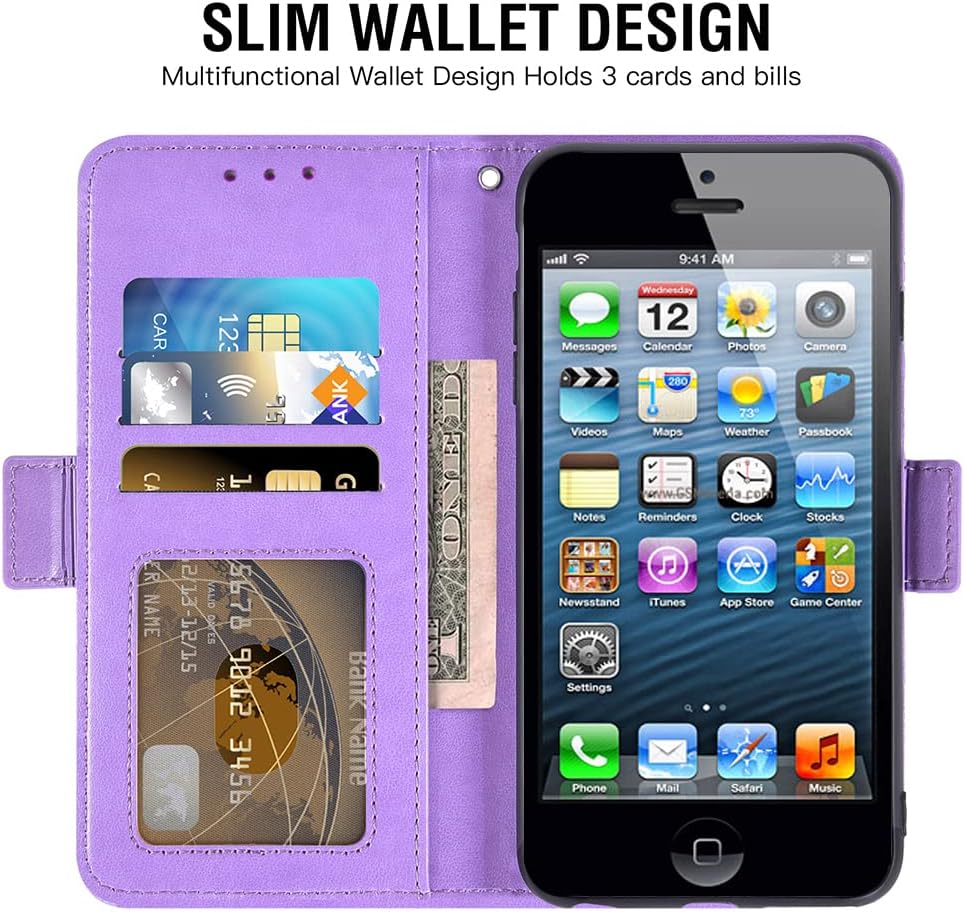 For iPhone 5S 2016 Tempered Glass Screen and Protector Flip Holder Wallet Case - Image 3