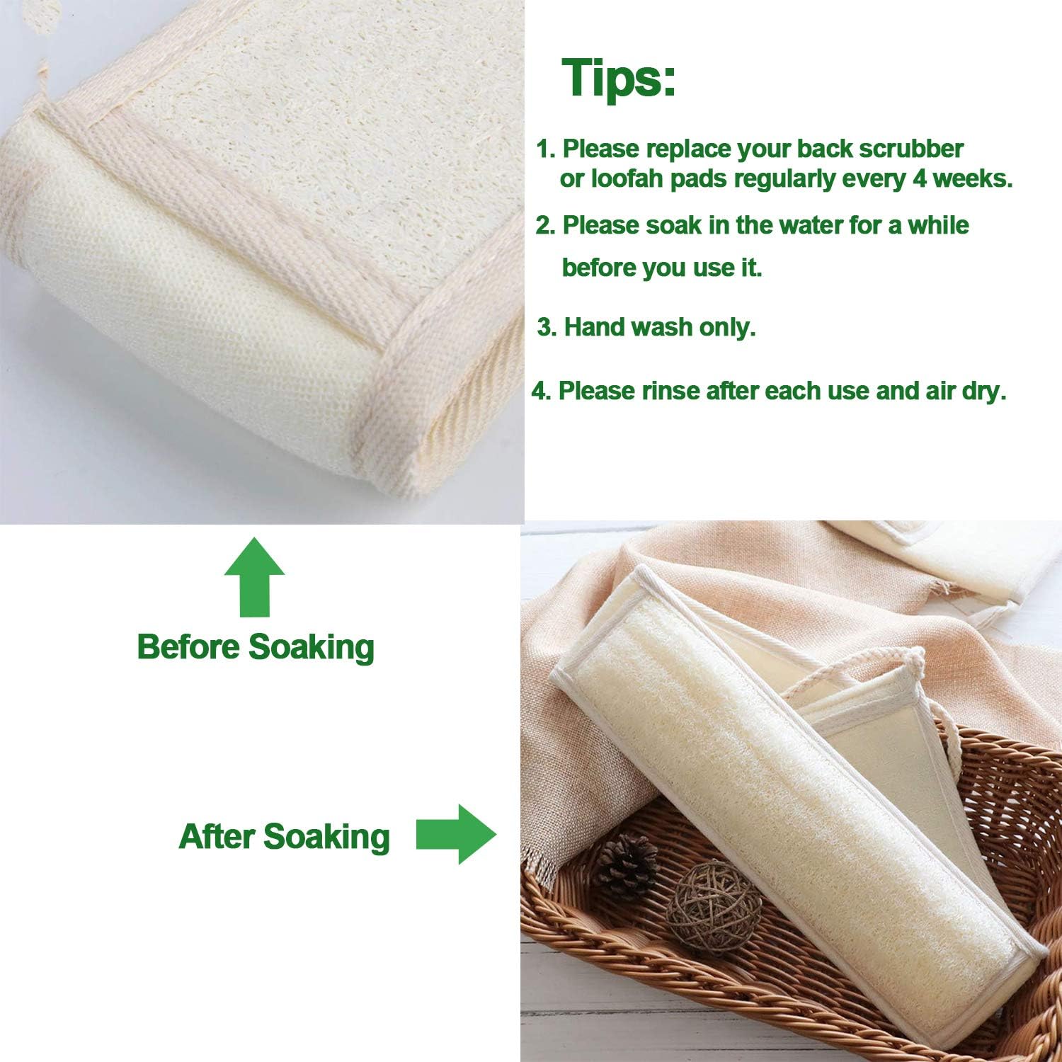 3Pack 100% Natural Back Scrubber Loofah, Eco-Friendly Bath Large Dual Sided - Image 7