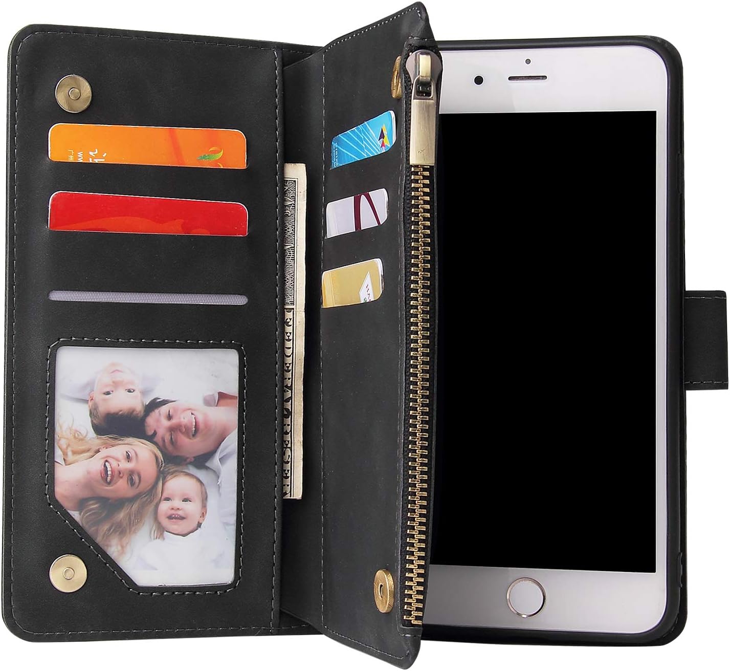 iPhone 7/8 Plus Tempered Glass Screen Protector and Flip Wallet Case - Black - Image 3