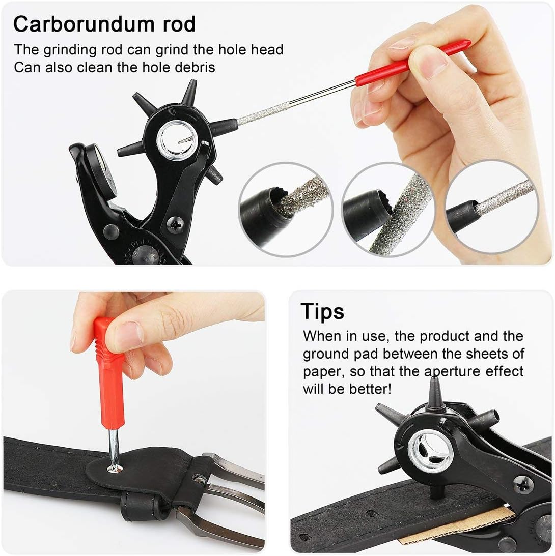 Leather Hole Punch Set, Revolving Punch Plier Kit, Multi Hole Sizes Maker Tool - Image 4