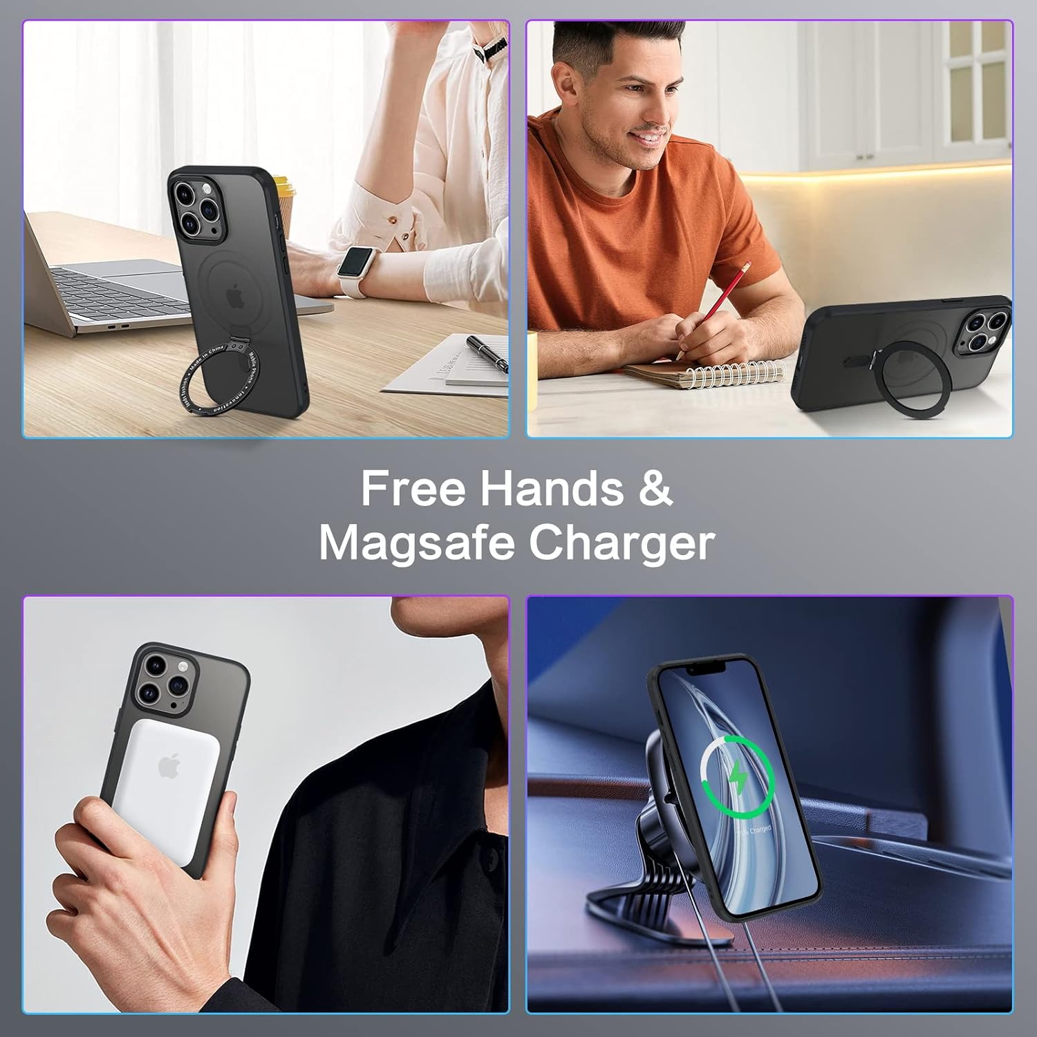For iPhone 13 Pro Max 6.7 Inch Magnetic Slim, Kickstand Cover Cases, Black - Image 4