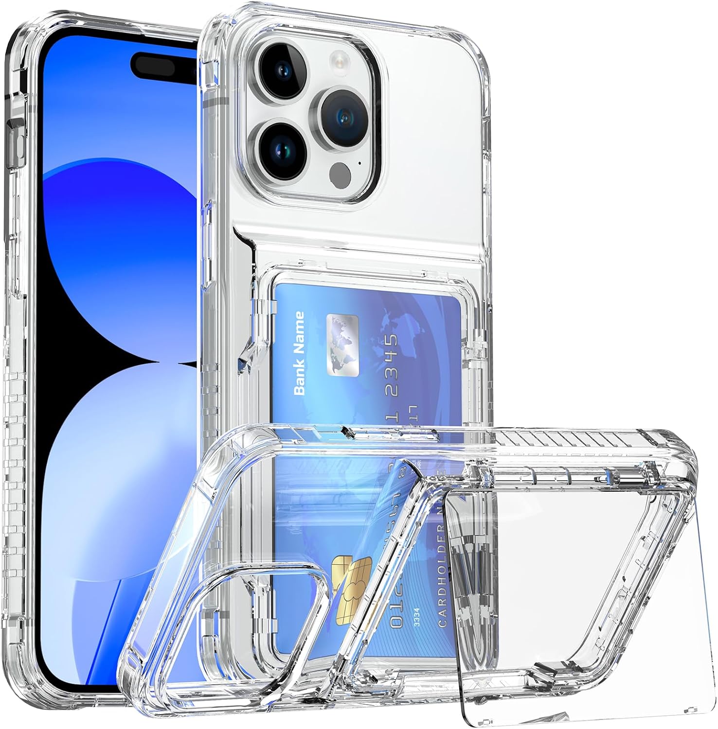 Crystal Clear Case for iPhone 15 Pro Max, Wallet Case and Stand Included (Clear)