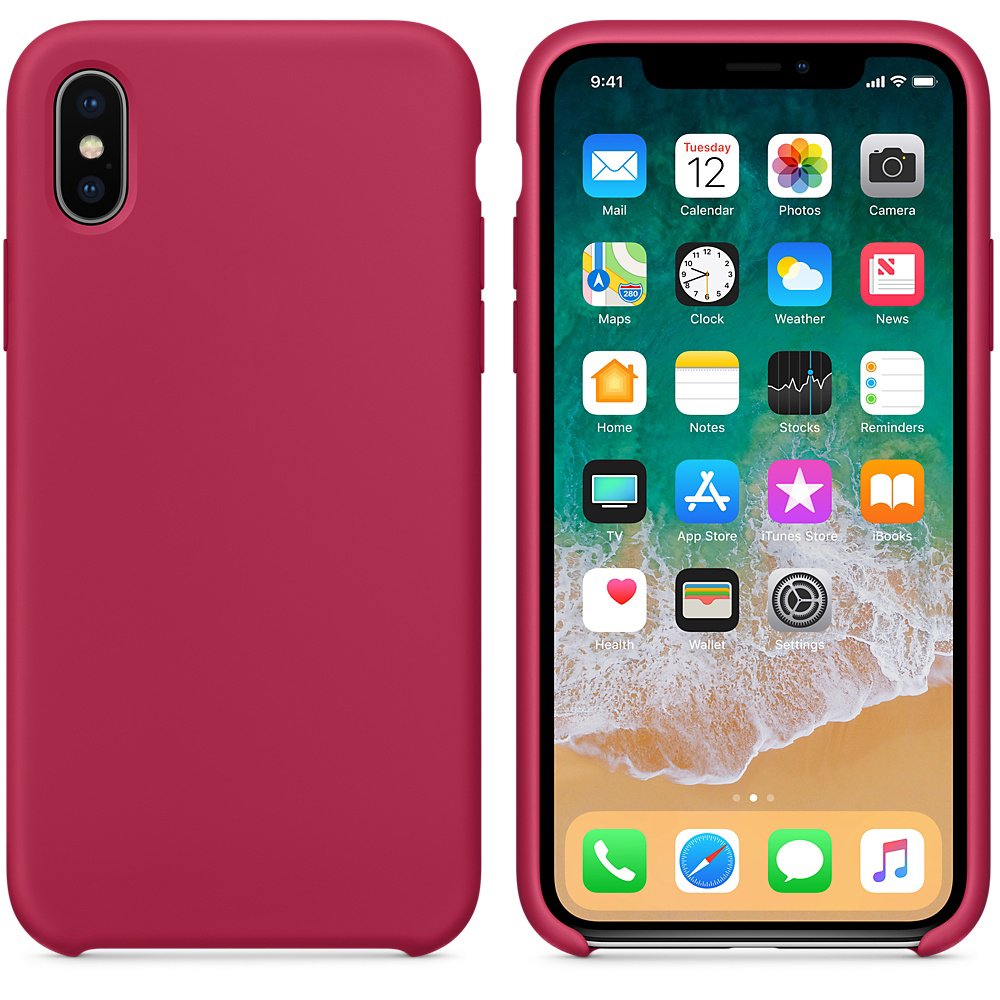 For iPhone X Silicone Soft Silicone Protective Shockproof 5.8 inch Case,Rose Red - Image 2